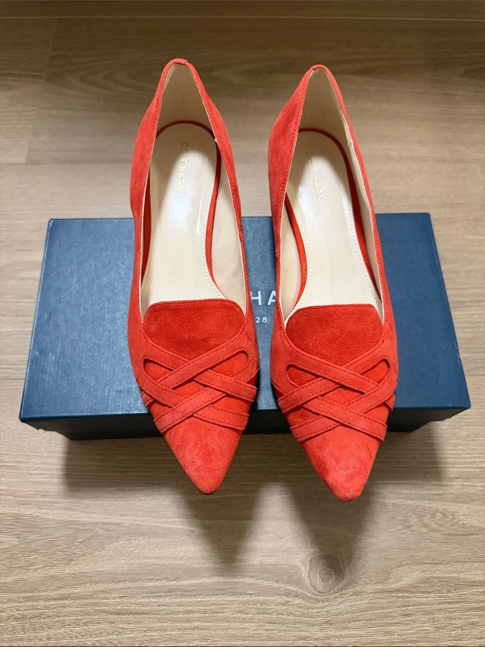 Cole Haan Blakeli Skimmer Red Suede Pointed-Toe Flats